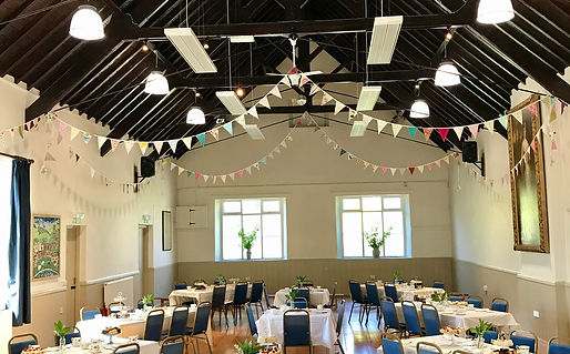 Interior of Berrynarbor Manor Hall set up for a village gathering