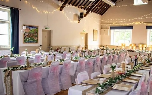 Interior of Berrynarbor Manor Hall set up for a wedding