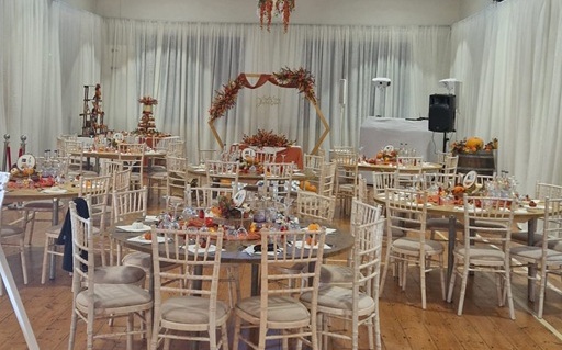 Interior of Berrynarbor Manor Hall set up for a wedding